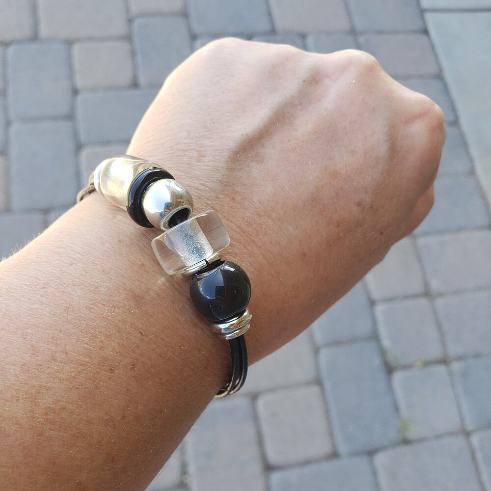 Chico's Leather and Chunky Bead Bracelet